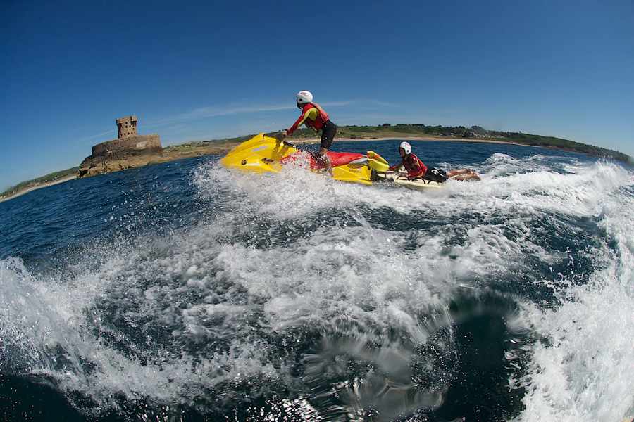 RNLI lifeguards use jet skis as part of their rescue equipment