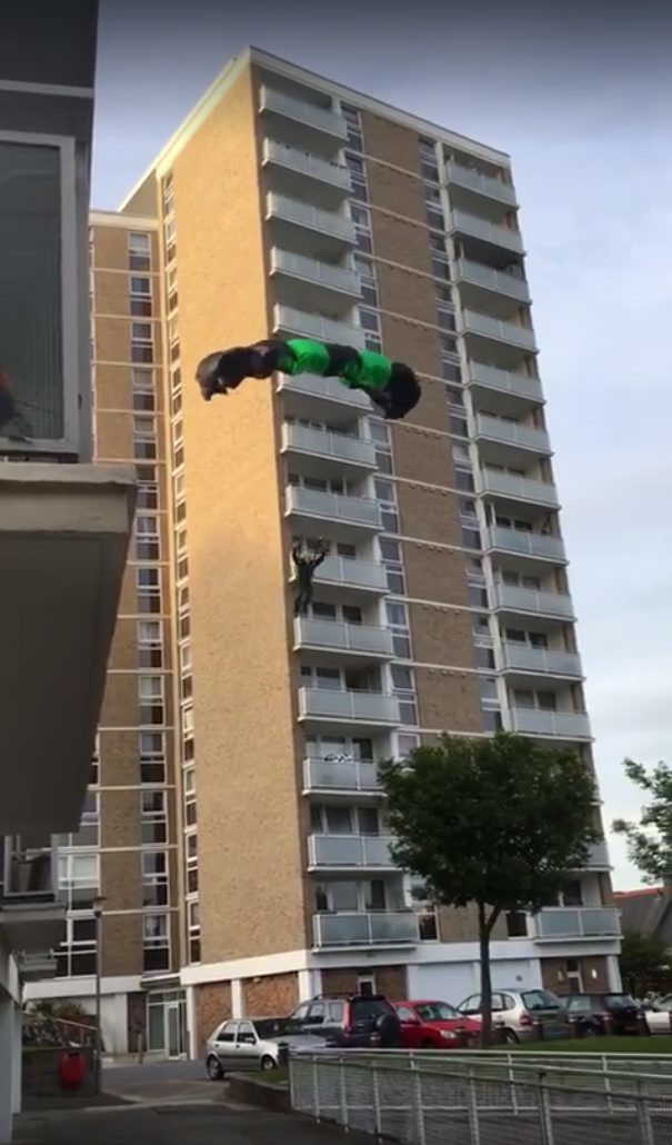 A still image from a similar stunt which took place at La Collette flats in May 2017 (29196130)
