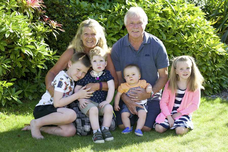 Irene and Clive Hansford with Riley Hansford (7), Nixon Hansford (2), Beck Quarrell (8 months), Miya Quarrell (11)