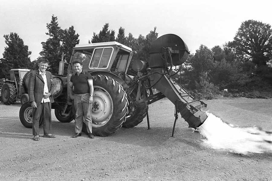 Farmers were so concerned with the threat of Colorado beetles in 1976 that the States loaned this tractor flame-thrower to deal with a possible invasion
