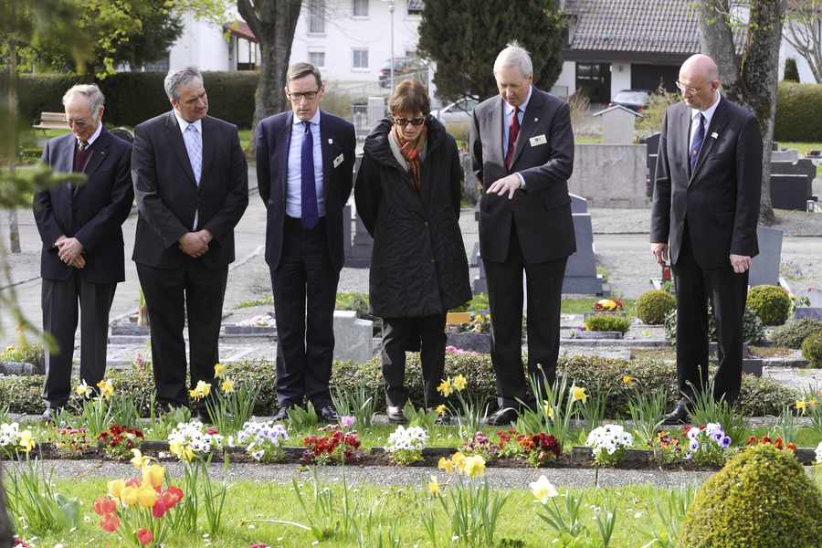 Chief Minister Ian Gorst, The Bailiff, William Bailhache and Bad Wurzach's Bergermiester Roland Burckle were among those who looked at the graves of those internees who died in the camp