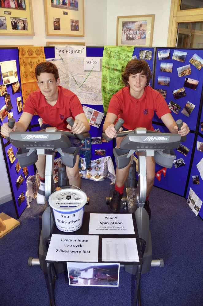 James Ferreira and Tom Garnier (both 14) do their bit on the bikes