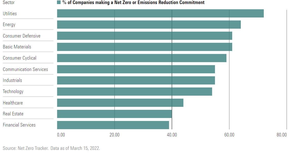 A bar chart of sector-level net-zero commitments.
