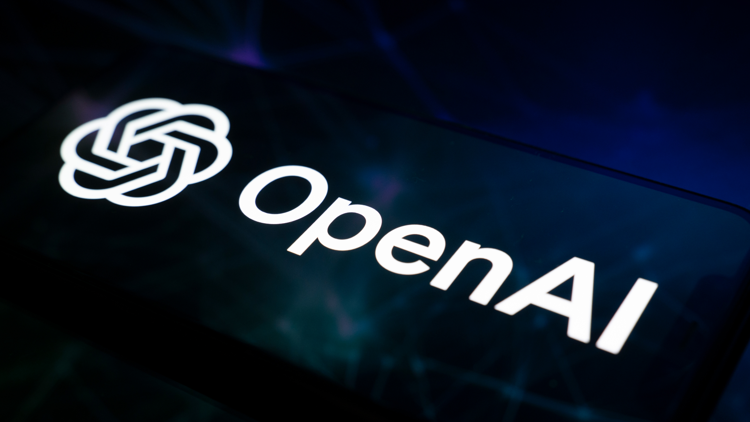 The OpenAI logo displayed on a smartphone screen.