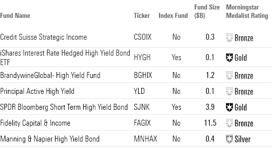 This table shows the top-performing High Yield bond fund along with their fund size and Medalist Rating.