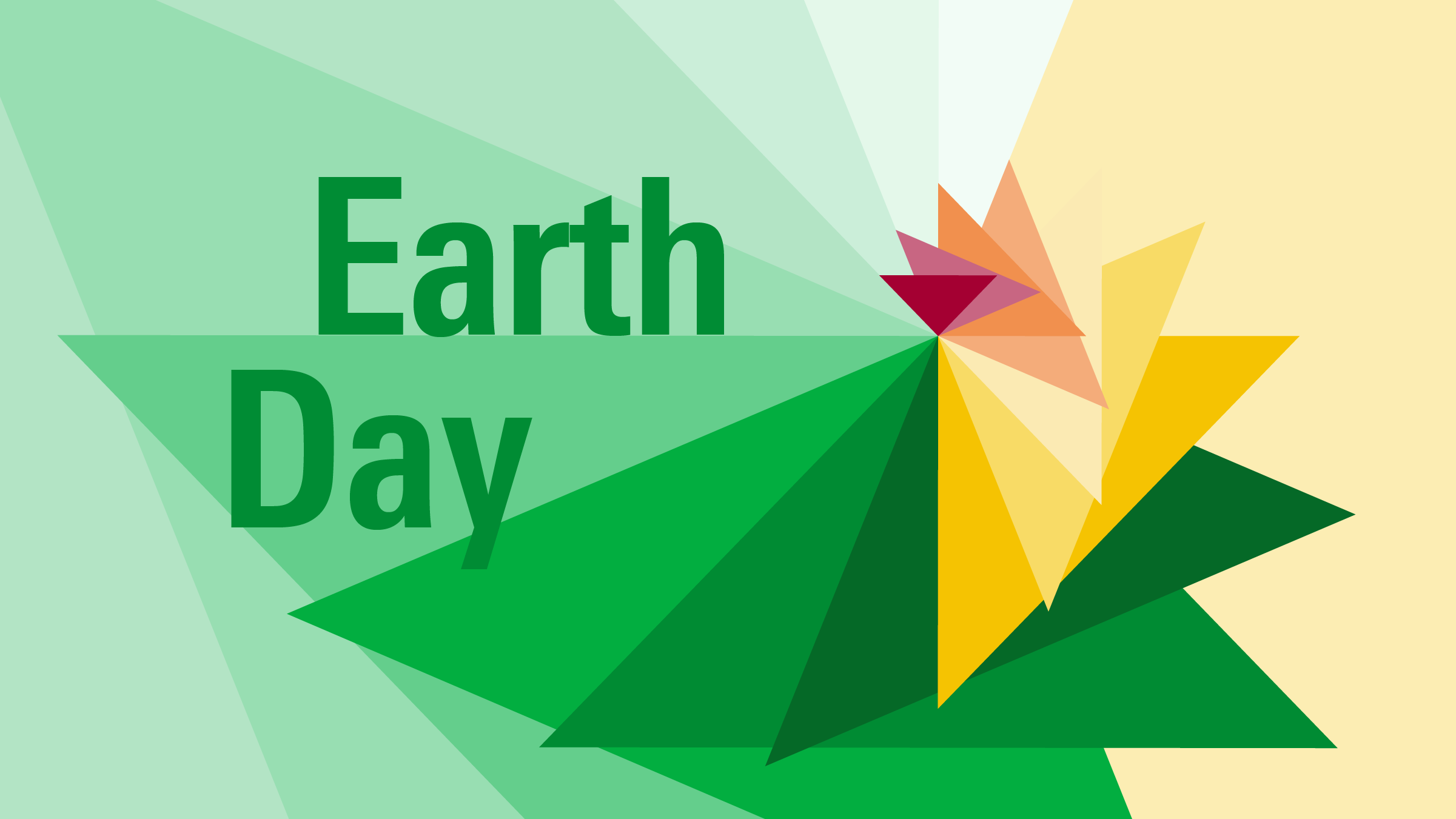 Illustration of green, yellow, red spiral with the title "Earth Day"
