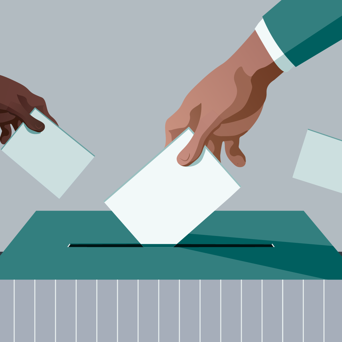 Illustration of hands placing vote in ballot