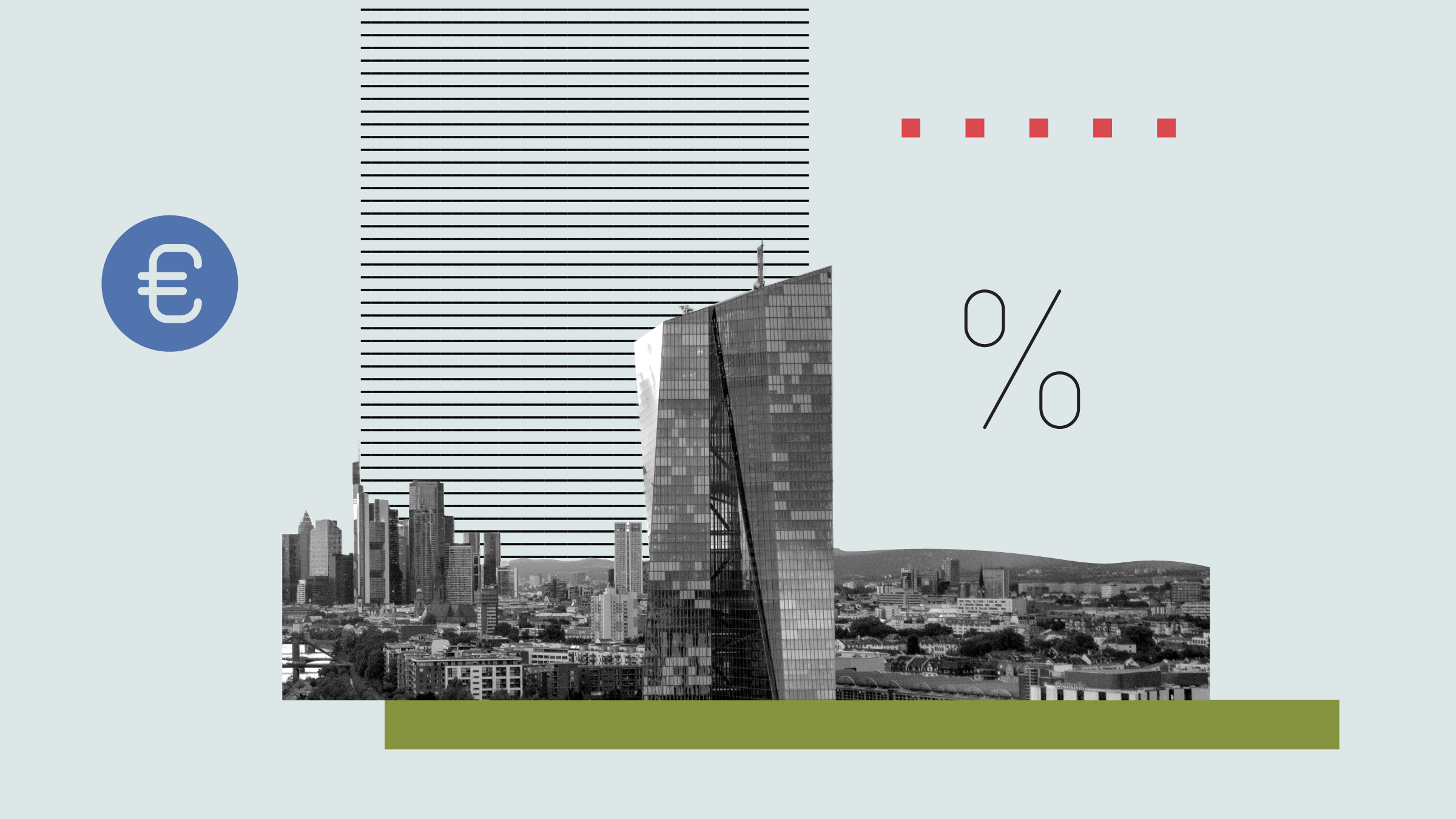 Illustration de collage de la Banque centrale europ&eacute;enne avec des formes et des ic&ocirc;nes en arri&egrave;re-plan