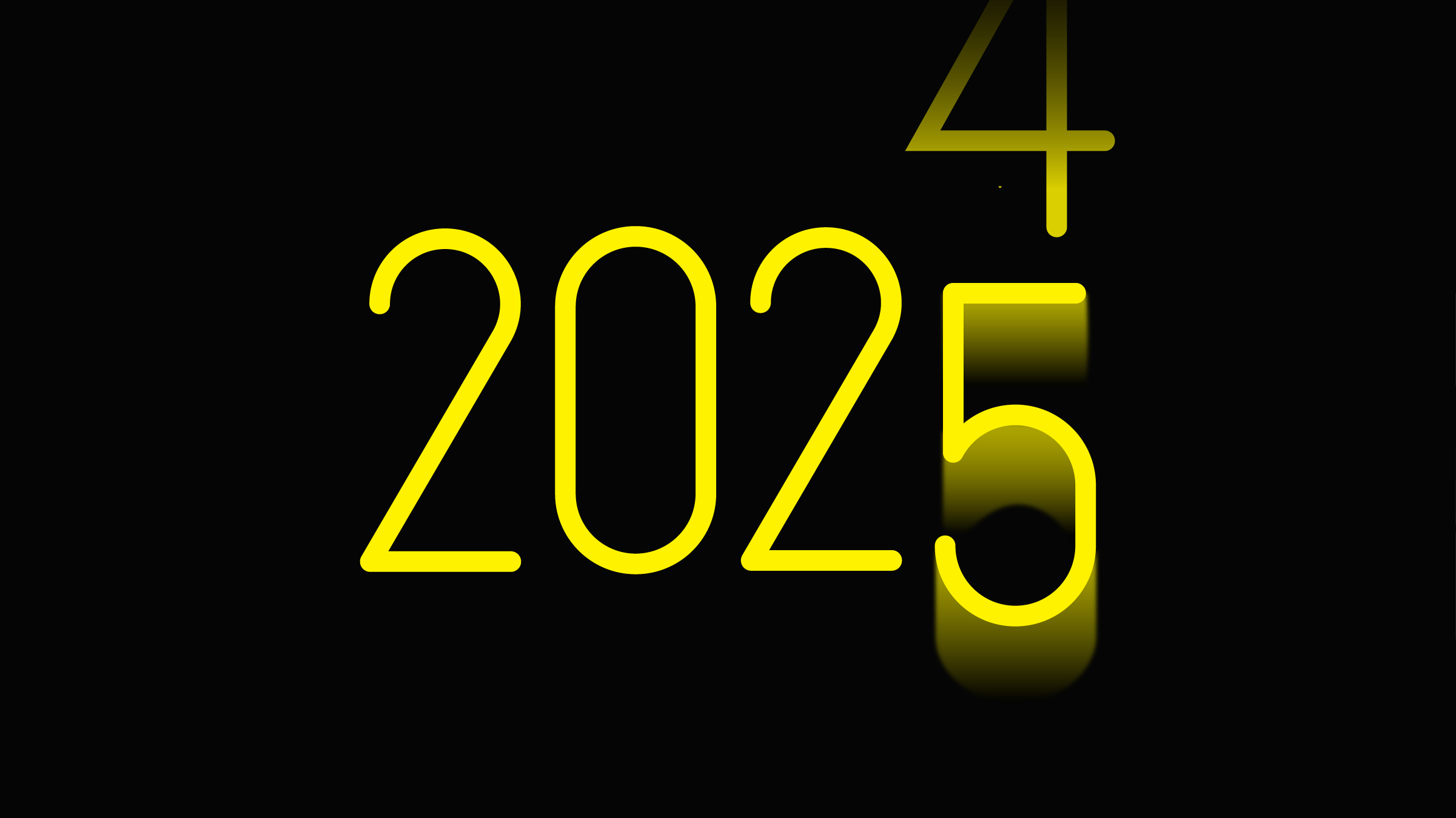 Illustration de l&apos;ann&eacute;e &quot;2025&quot;, avec le chiffre 4 qui s&apos;efface en haut et le 5 qui prend sa place par un zoom.