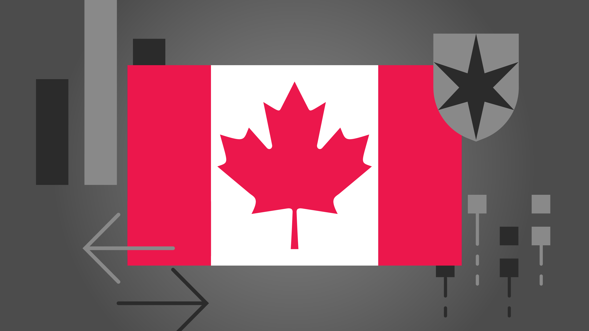 Illustration of a Canadian flag with chart icons and time series lines.