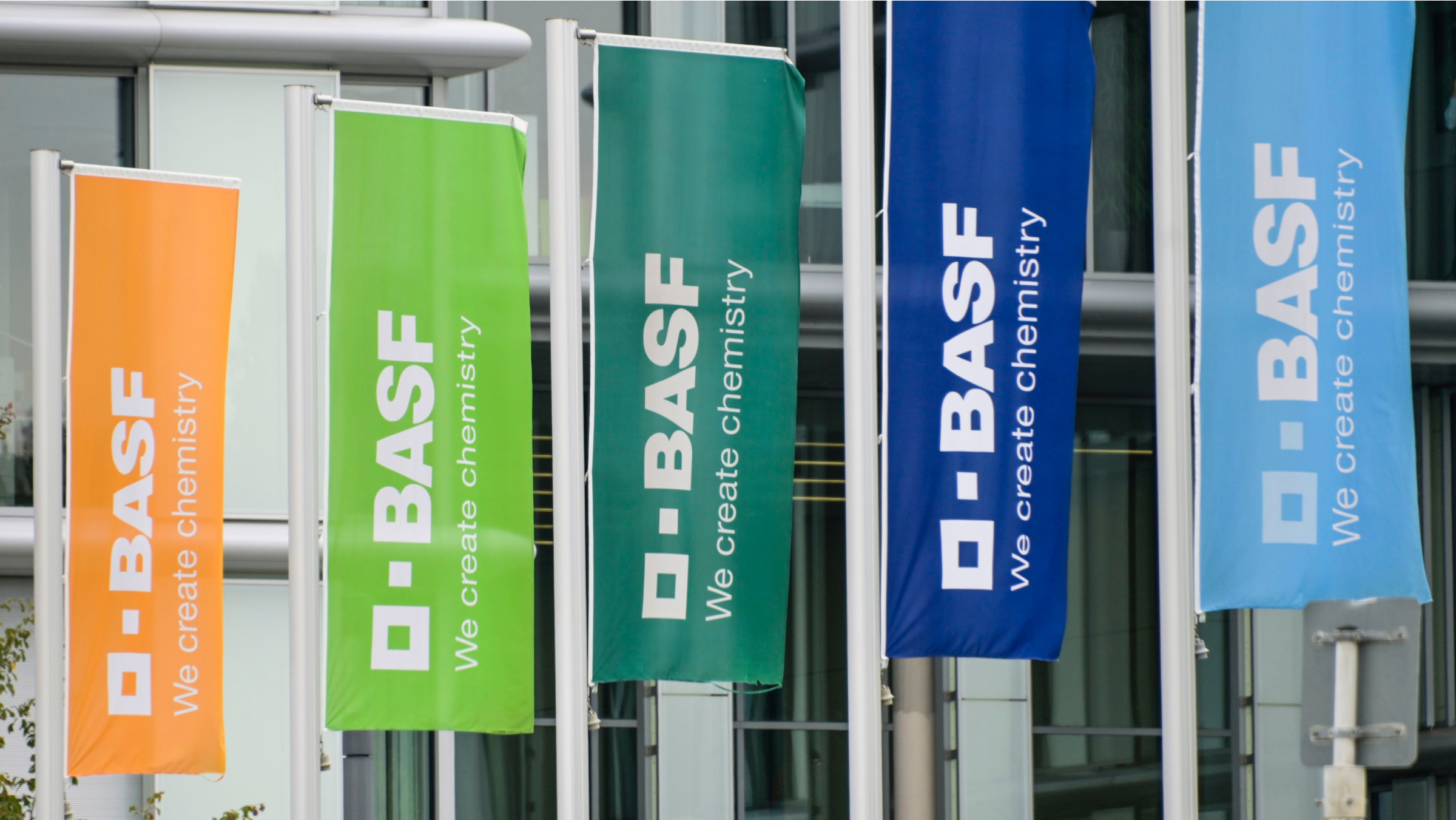 The Basf logo on flags.