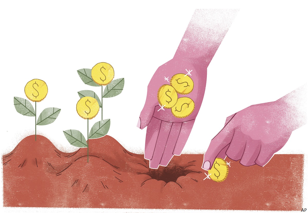 Investing illustration with 3 plants