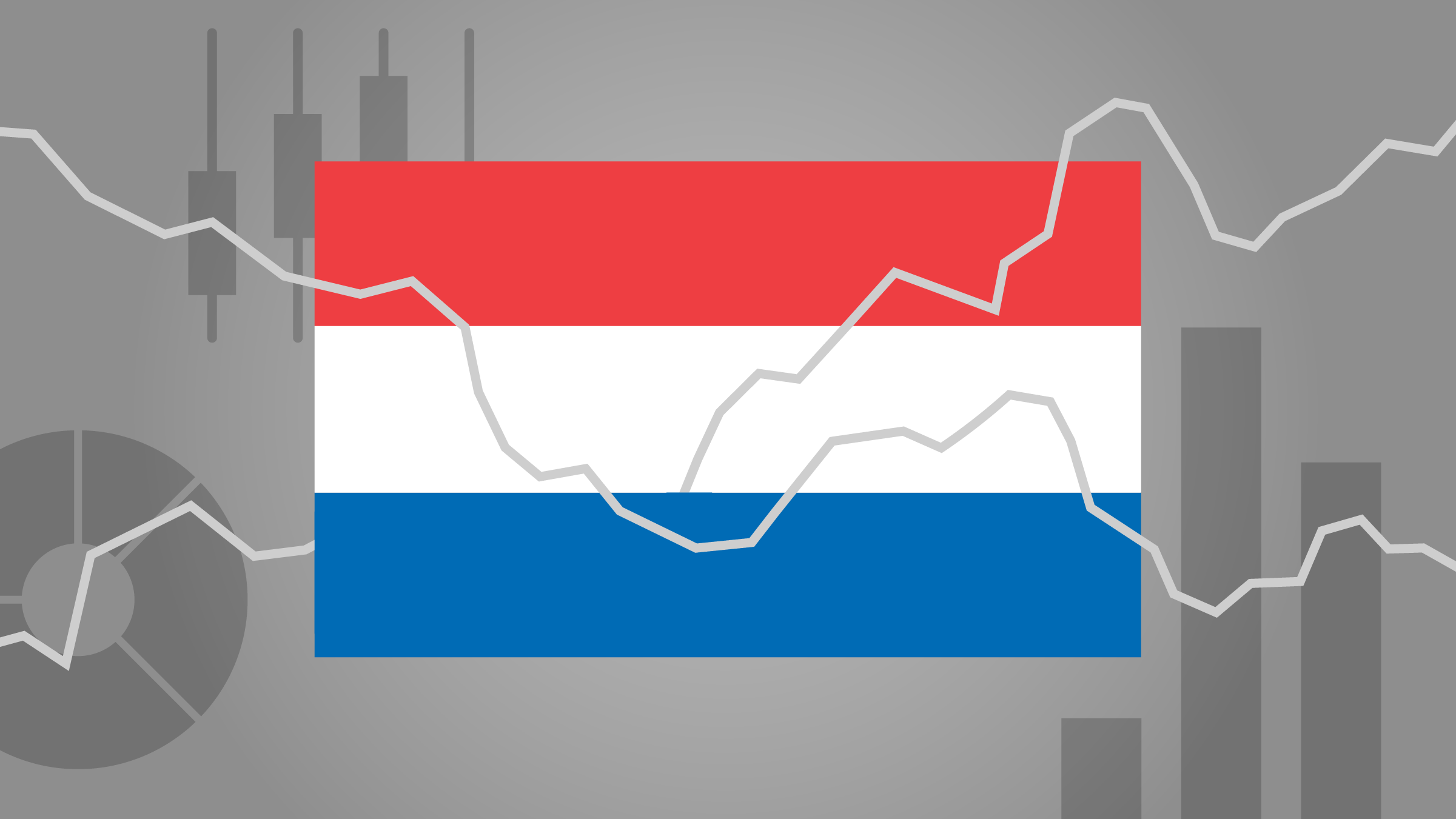 illustration of a flag with chart icons and time series lines.