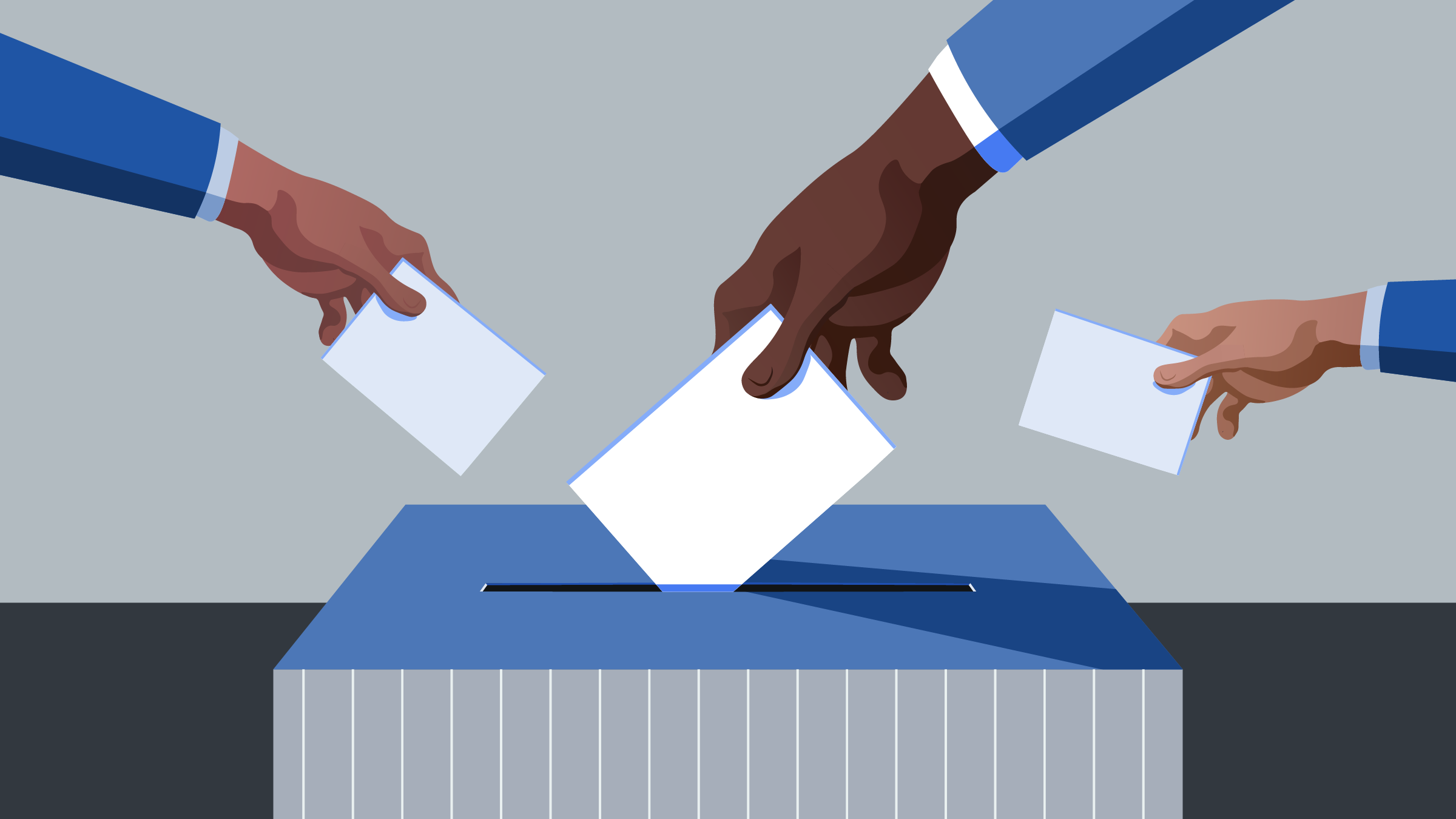 Illustration of hands placing vote in ballot