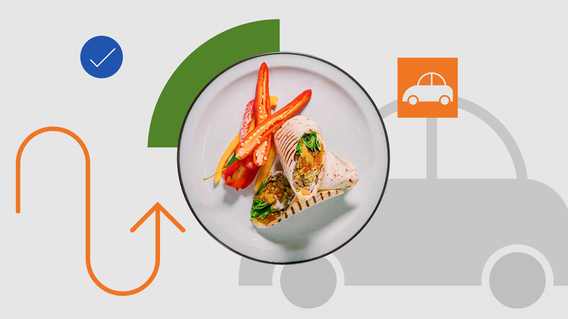 Collage illustration for Consumer Cyclical Sector with a plate of food.
