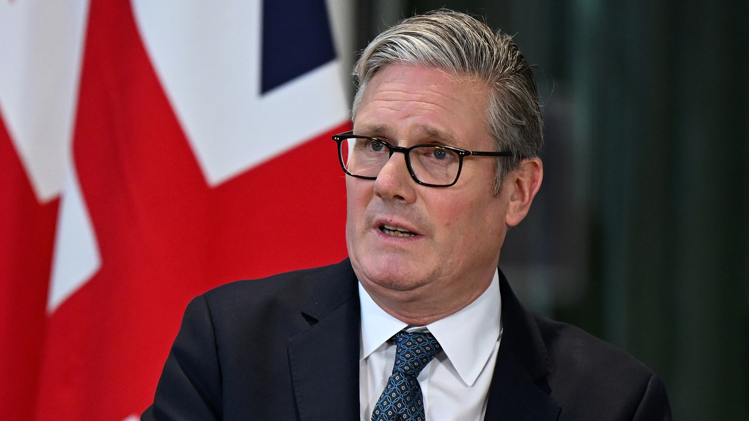 British Prime Minister Keir Starmer holding a press conference.