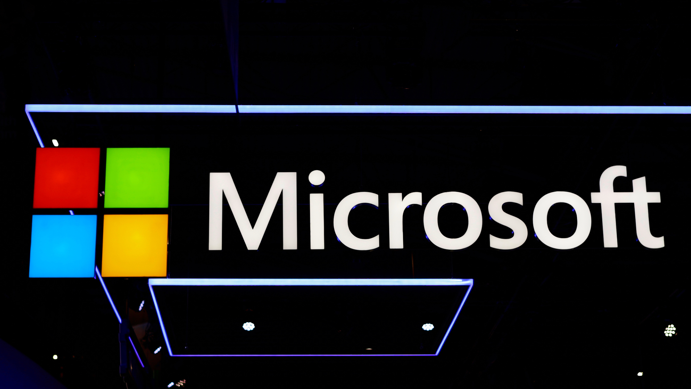 The Microsoft logo on a sign.