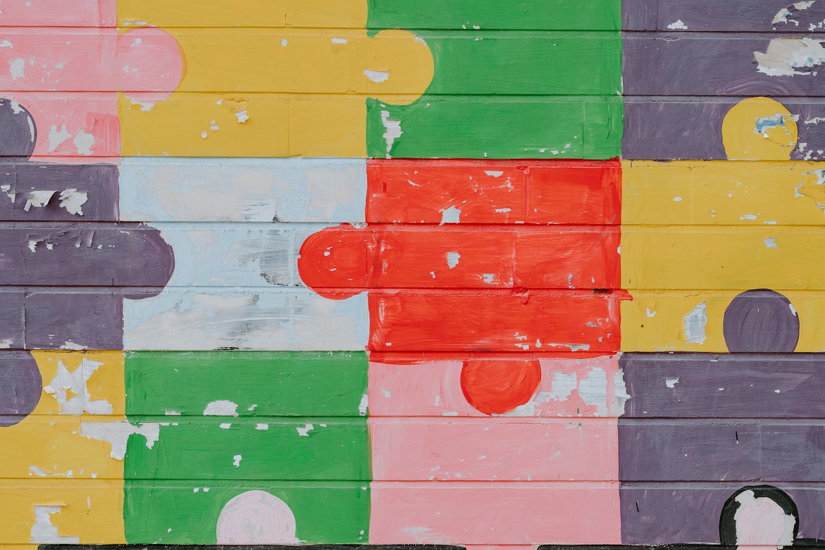 Puzzle pieces on a wall