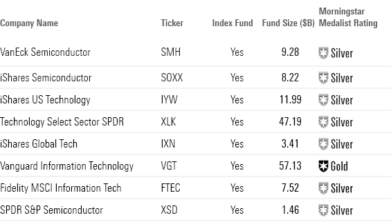 This table shows the returns and Morningstar rating of the top performing technology fund with over $100 million in assets under management.