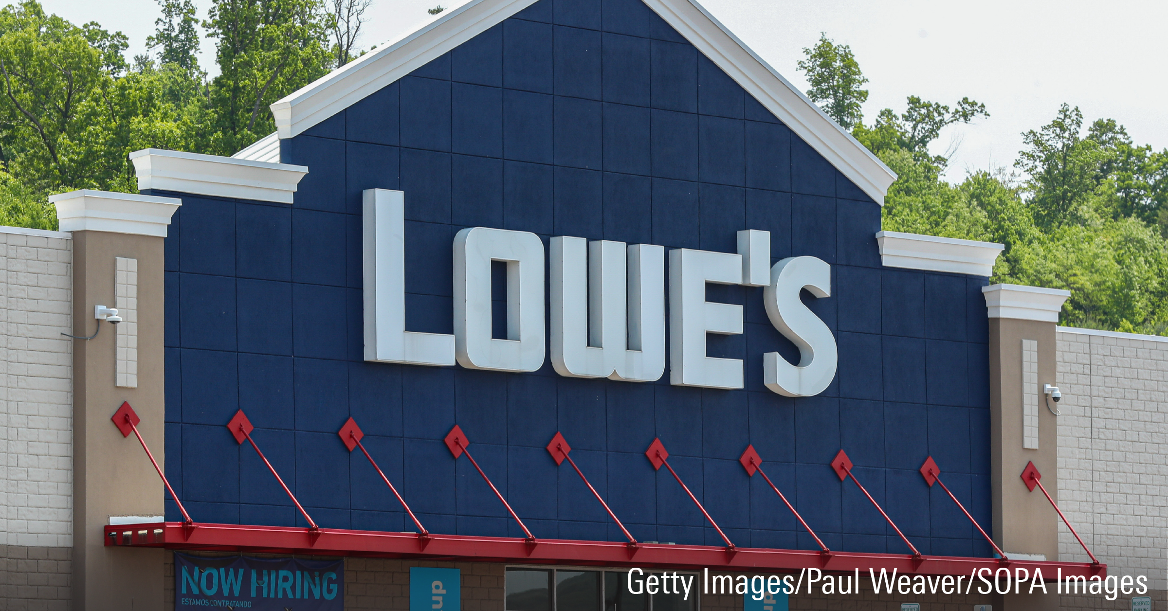 An exterior view of a Lowe's home improvement store.
