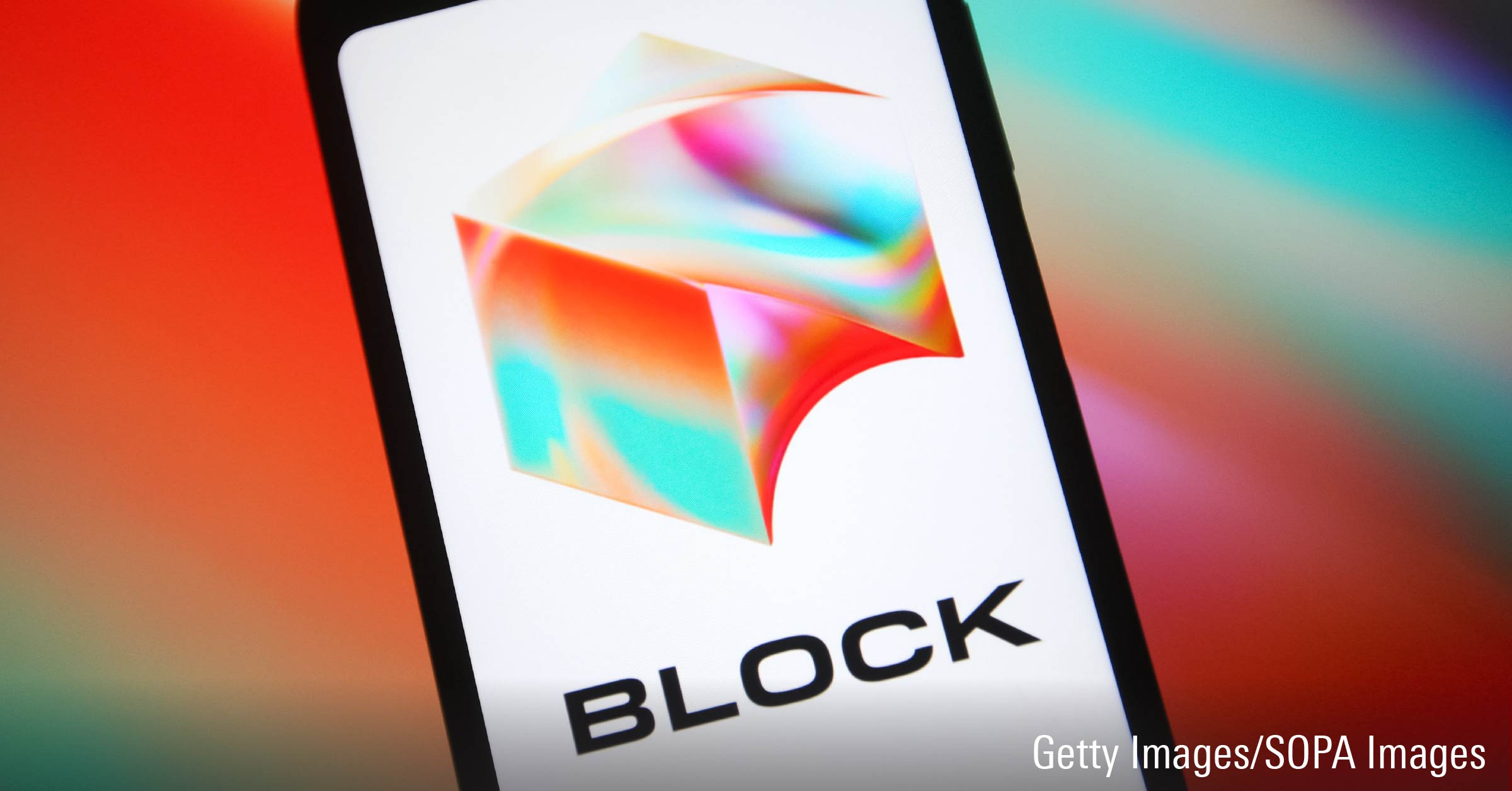 Block Inc. logo is seen on a smartphone screen.