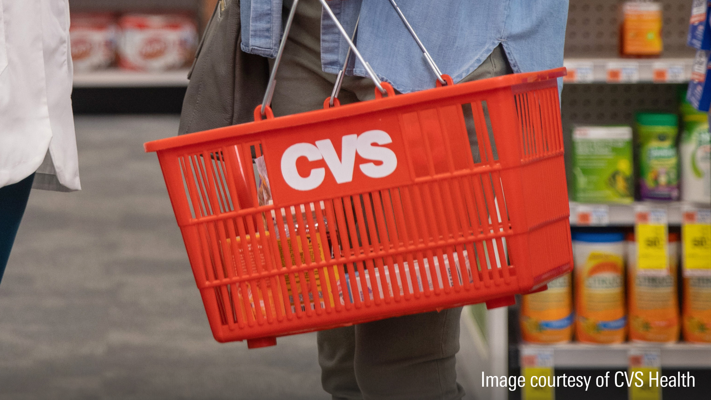 The CVS logo seen on a shopping cart.
