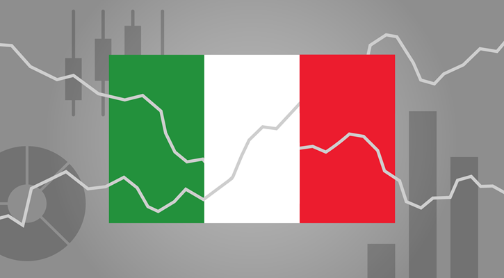 Bandiera dell&apos;Italia con grafici economici