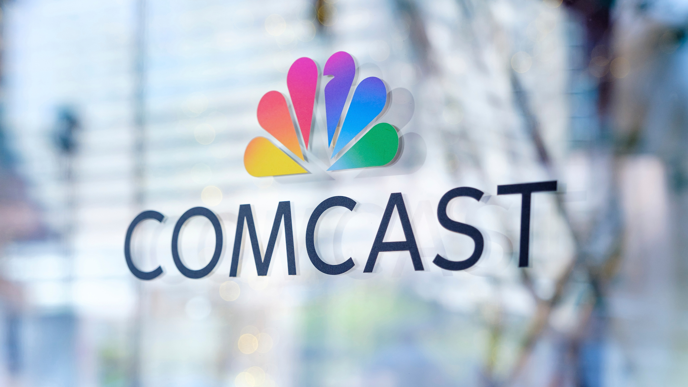 The Comcast logo as seen on the Comcast Center Campus in Philadelphia.