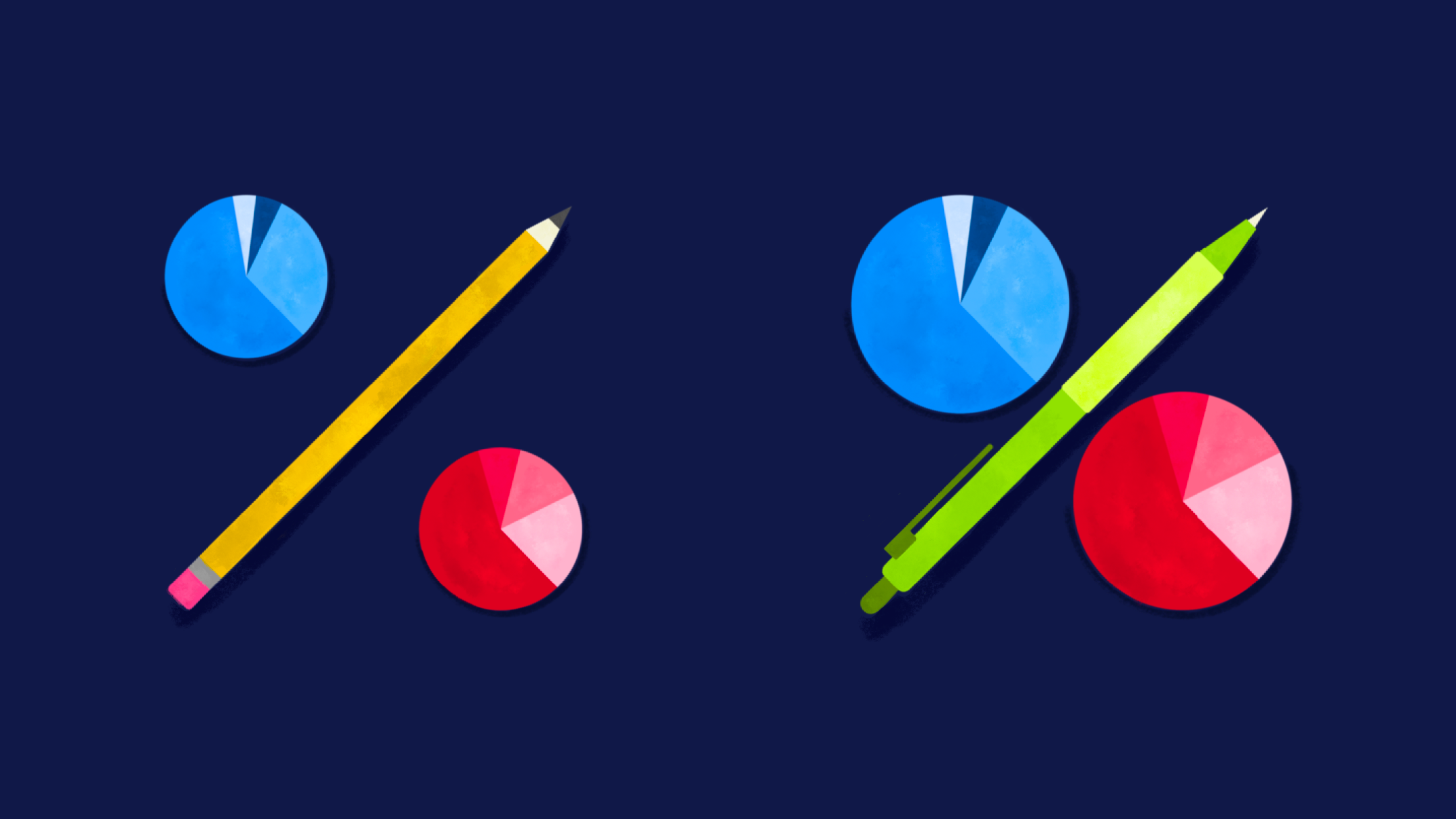 Illustration comparing two percentages with different circle sizes.