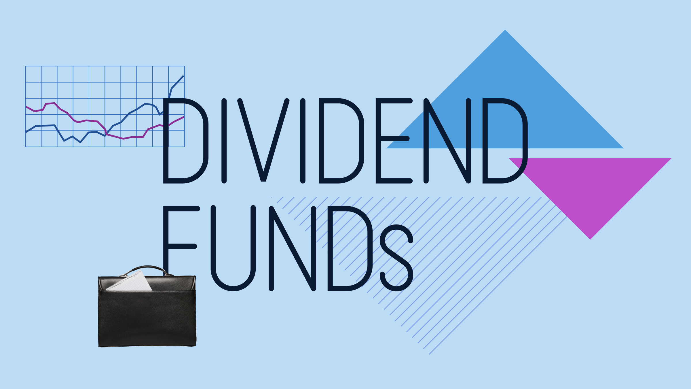 Illustration de collage avec le texte "Dividend Funds" au centre et un portefeuille et des éléments graphiques en arrière-plan.