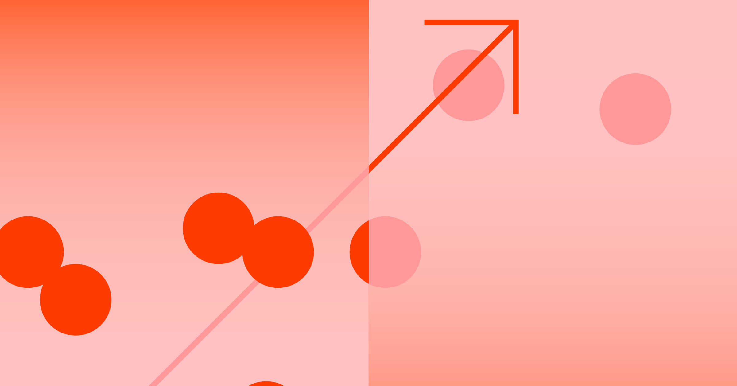 Photograph of an arrow pointing up and to the right with orange circles on an orange background