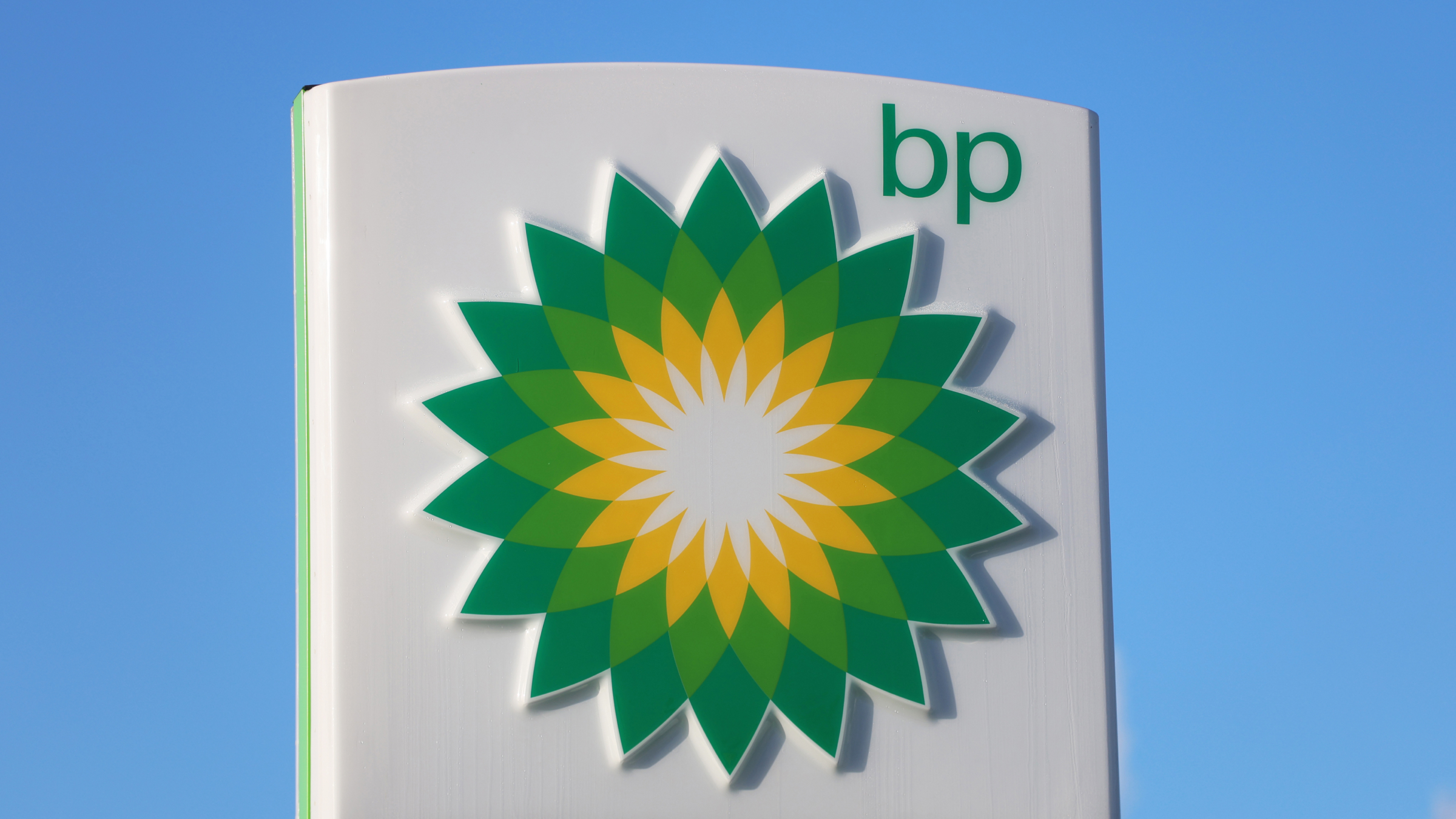 The BP logo is displayed outside a petrol station.