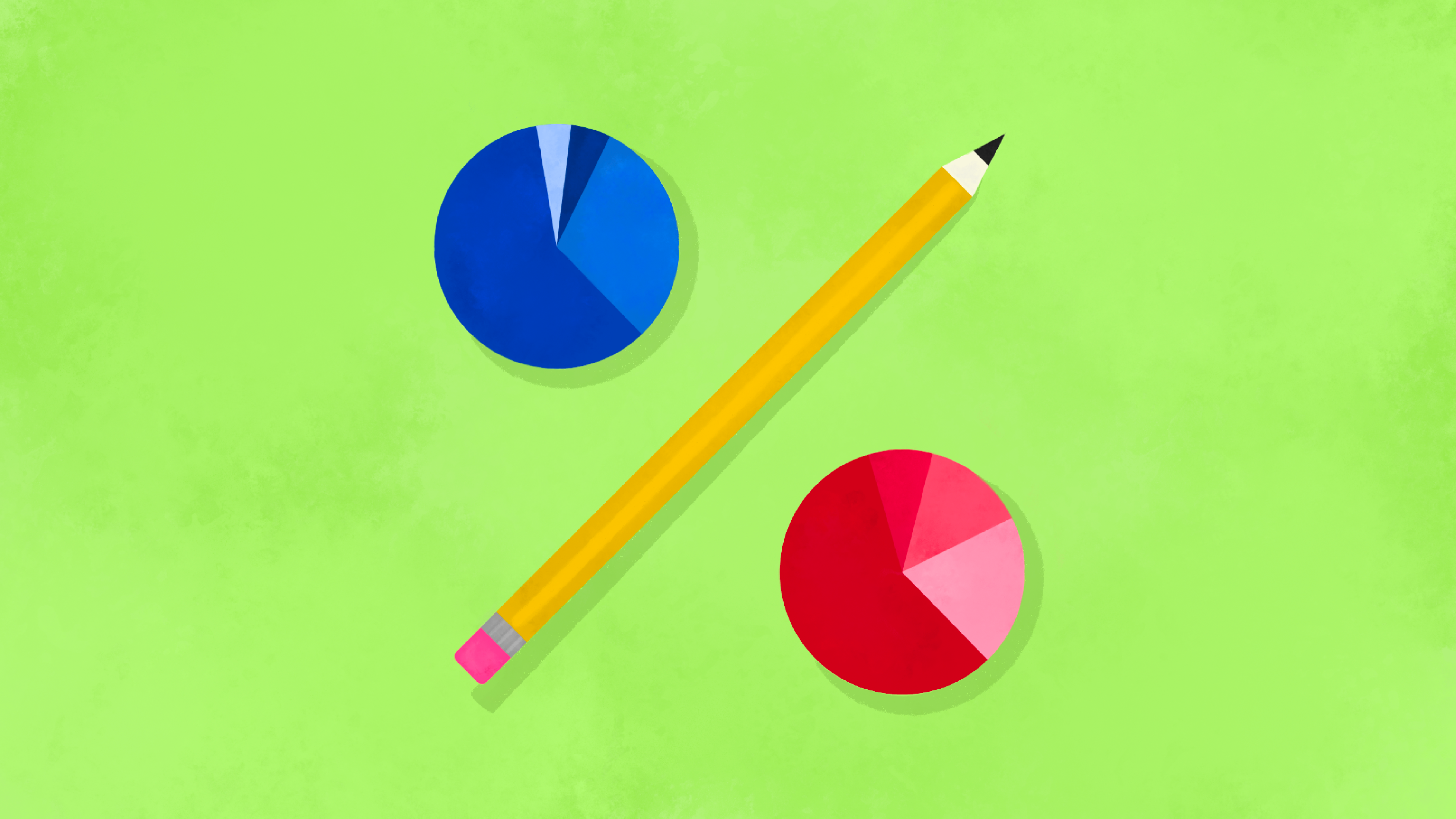 Illustration of percentage sign using a pencil and donut charts