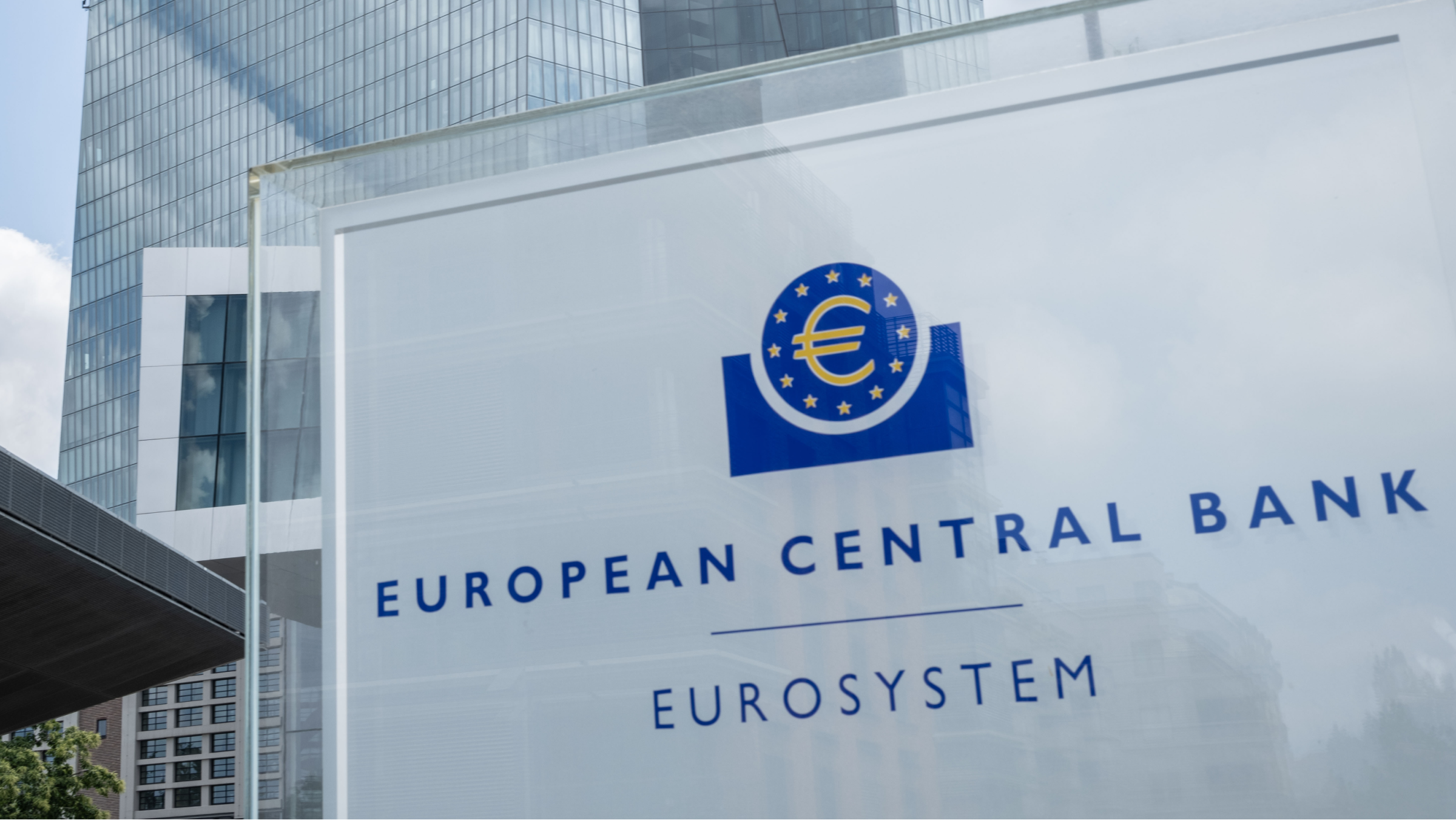 The entrance to the headquarters of the European Central Bank.