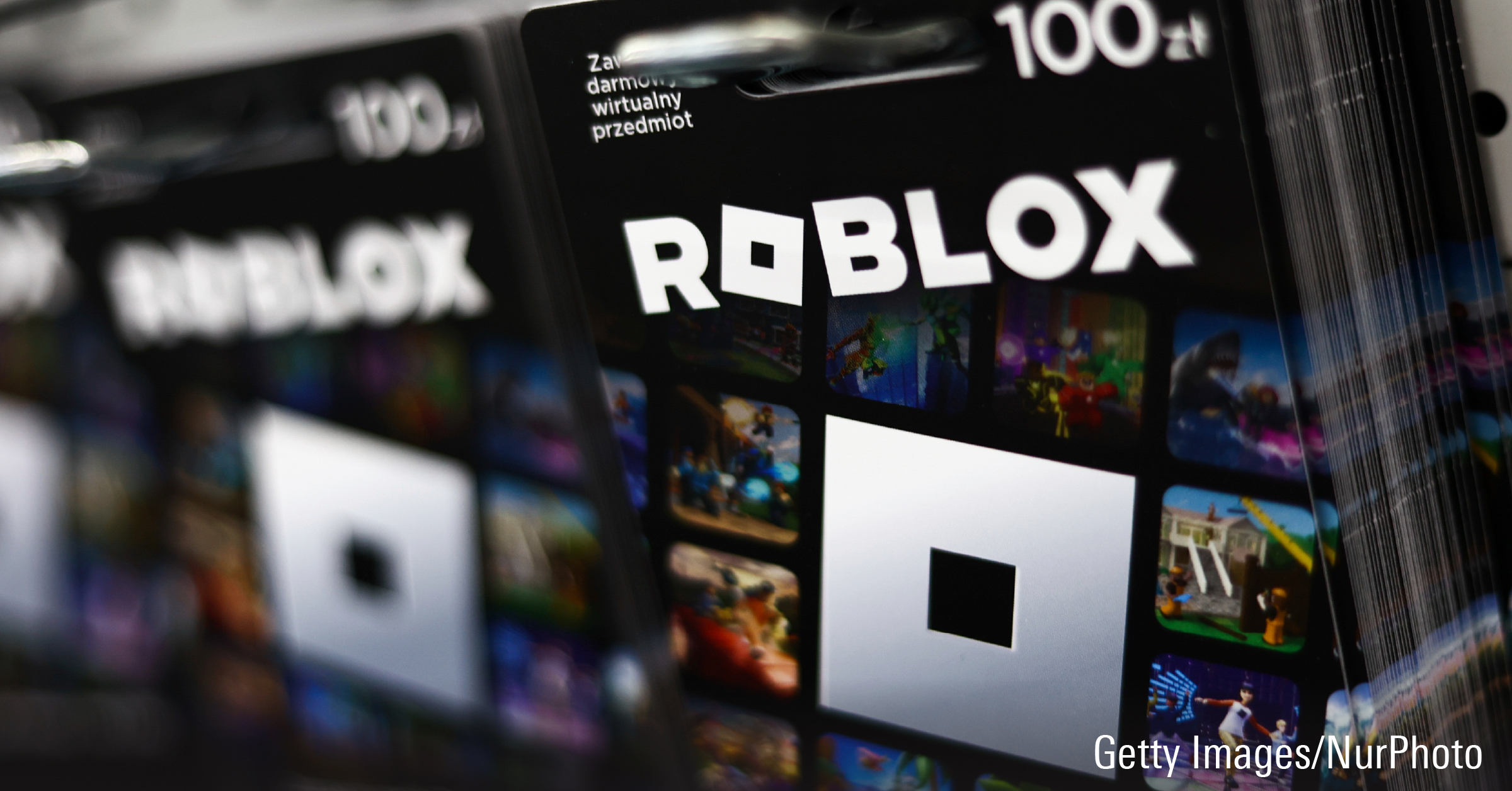 Roblox gift cards are seen at a store.