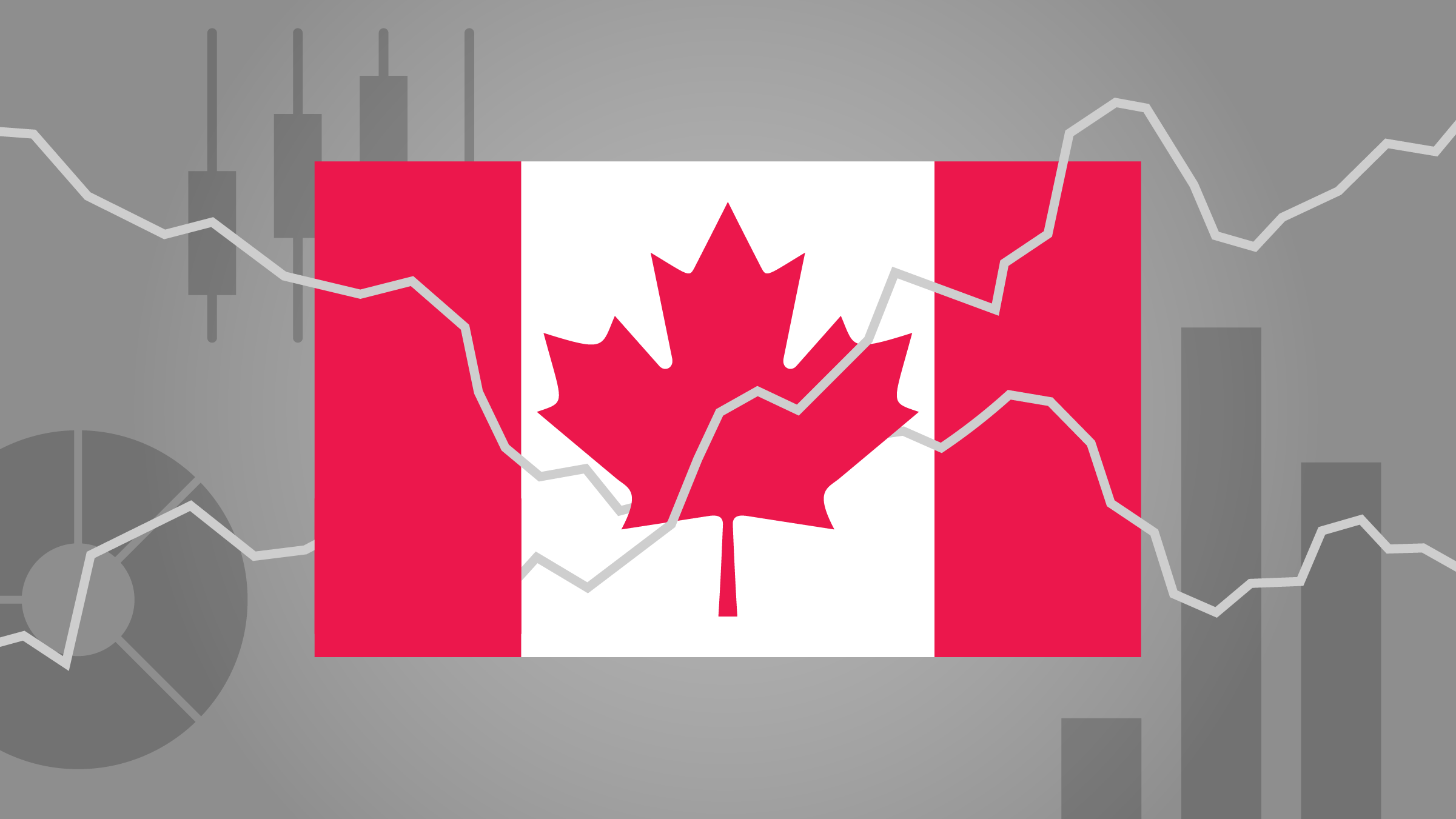 illustration d&#39;un drapeau canadien avec des ic&ocirc;nes graphiques et des lignes de s&eacute;ries temporelles