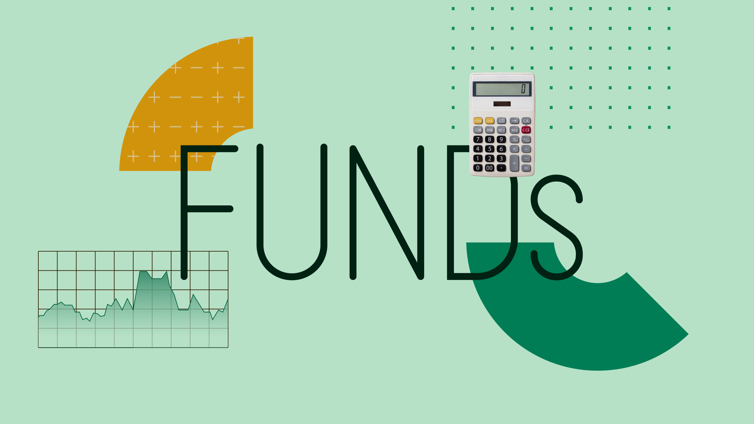 Illustration de collage avec le texte "Funds" au centre et un portefeuille et des éléments graphiques en arrière-plan.