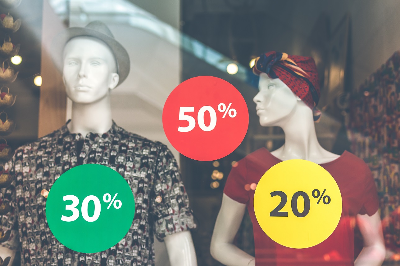 Discount stickers on store window