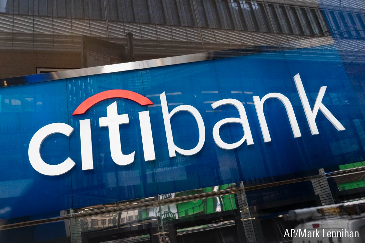 Citibank logo displayed on building.