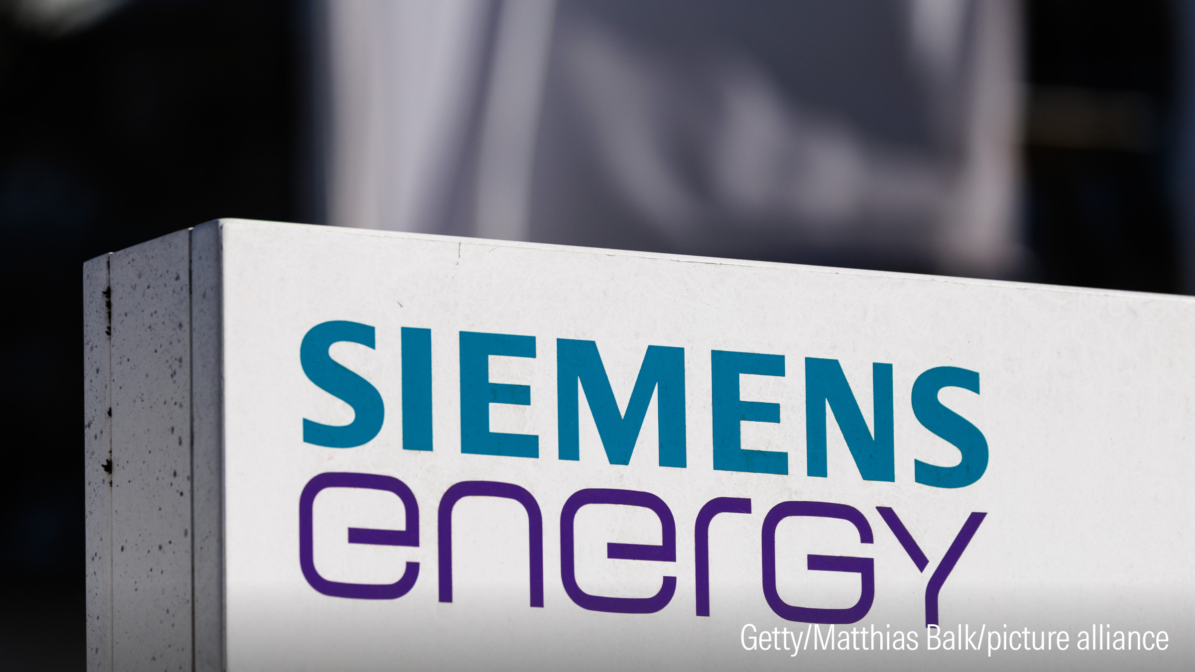 The logo of Siemens Energy can be seen on a stele at a branch of the company.