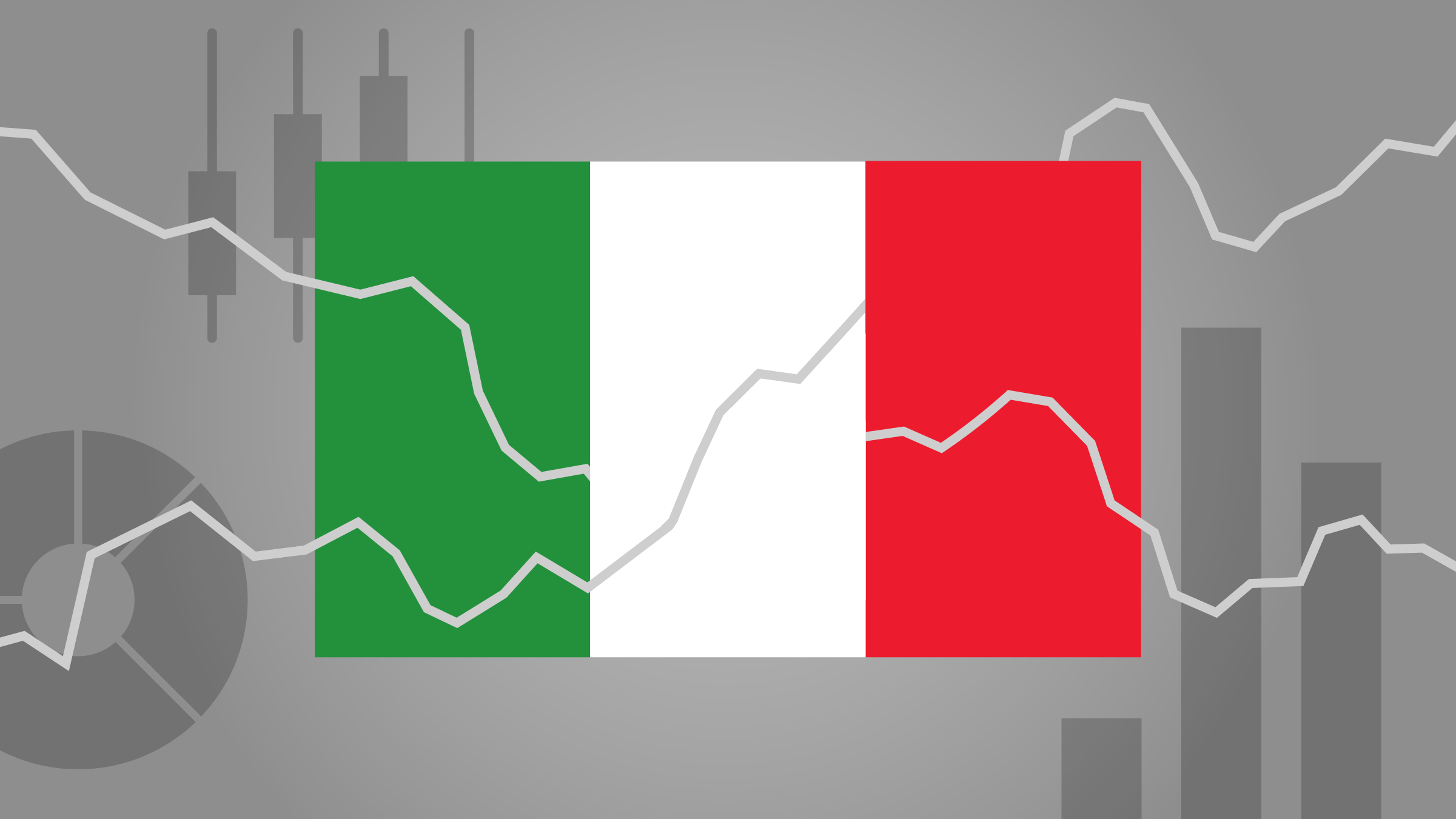 Illustration einer Flagge mit Diagrammsymbolen und Zeitreihenlinien.
