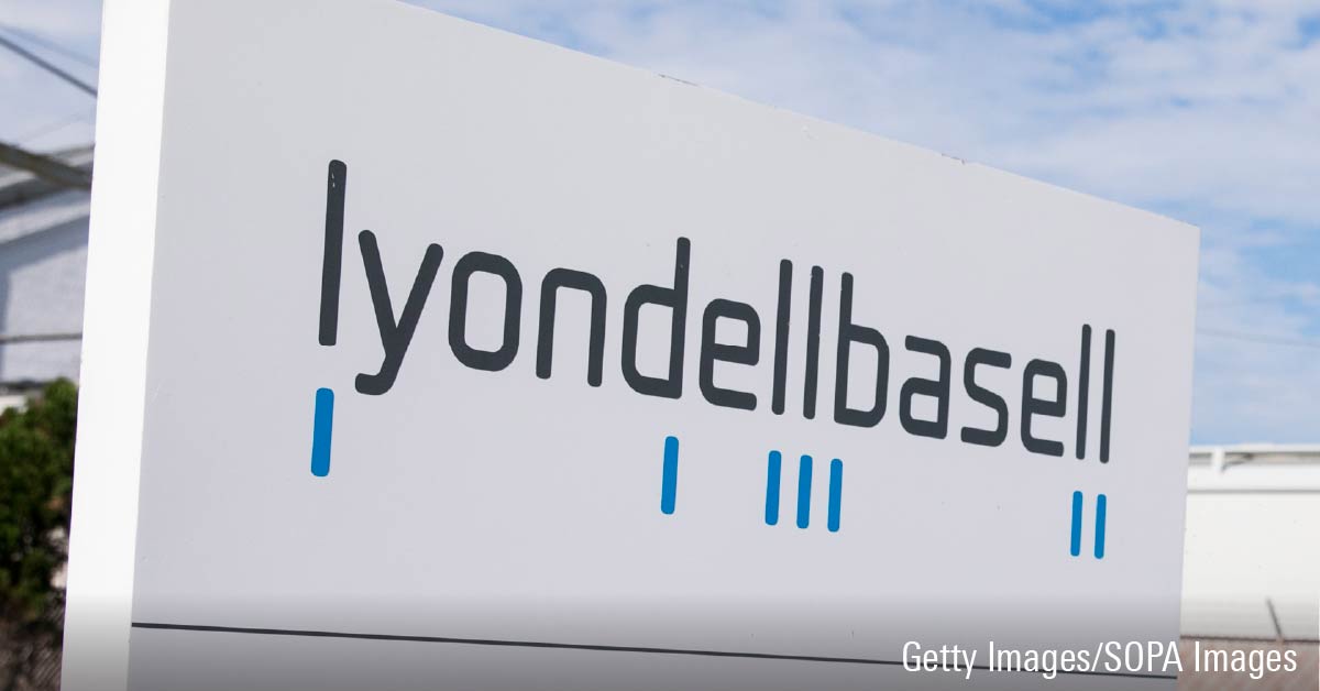 A logo sign outside of a facility occupied by LyondellBasell Industries in Fairport Harbor, Ohio on August 11, 2019.