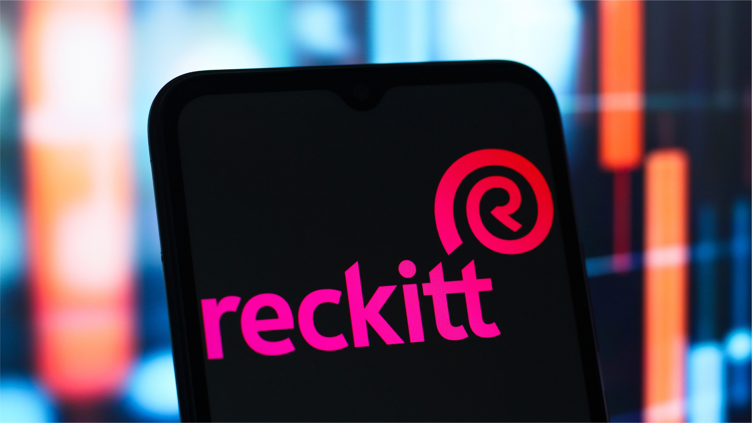 The Reckitt Benckiser Group logo is seen displayed on a smartphone screen.