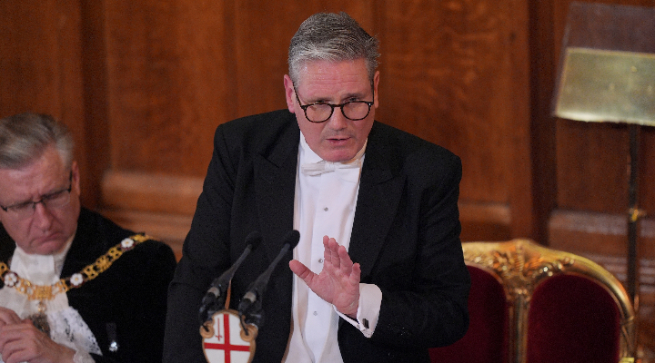 The Prime Minister, Sir Keir Starmer, speaks at the Lord Mayor&apos;s Banquet at the Guidhall in the City of London, on 2 December 2024