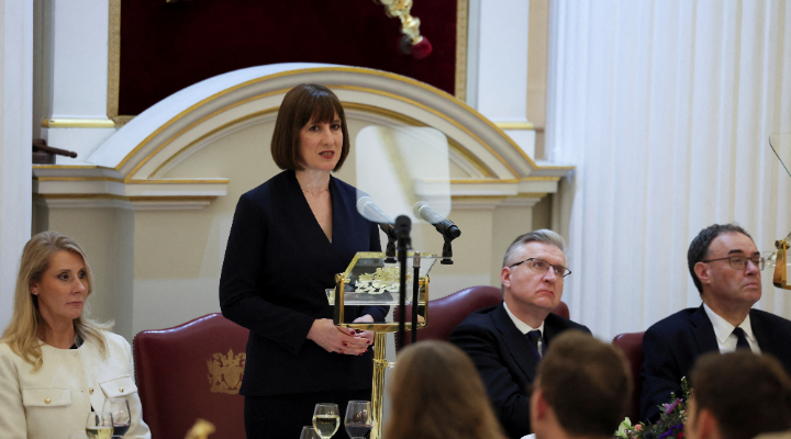 Chancellor of the Exchequer Rachel Reeves delivers her first Mansion House speech to assembled City grandees on the evening of 14 November 2024