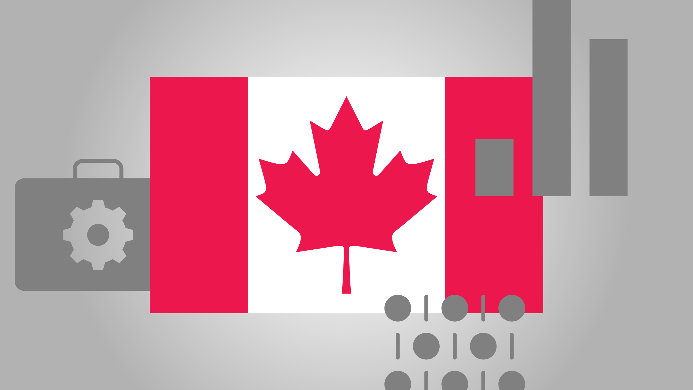 Illustration of a Canadian flag with chart icons and time series lines.