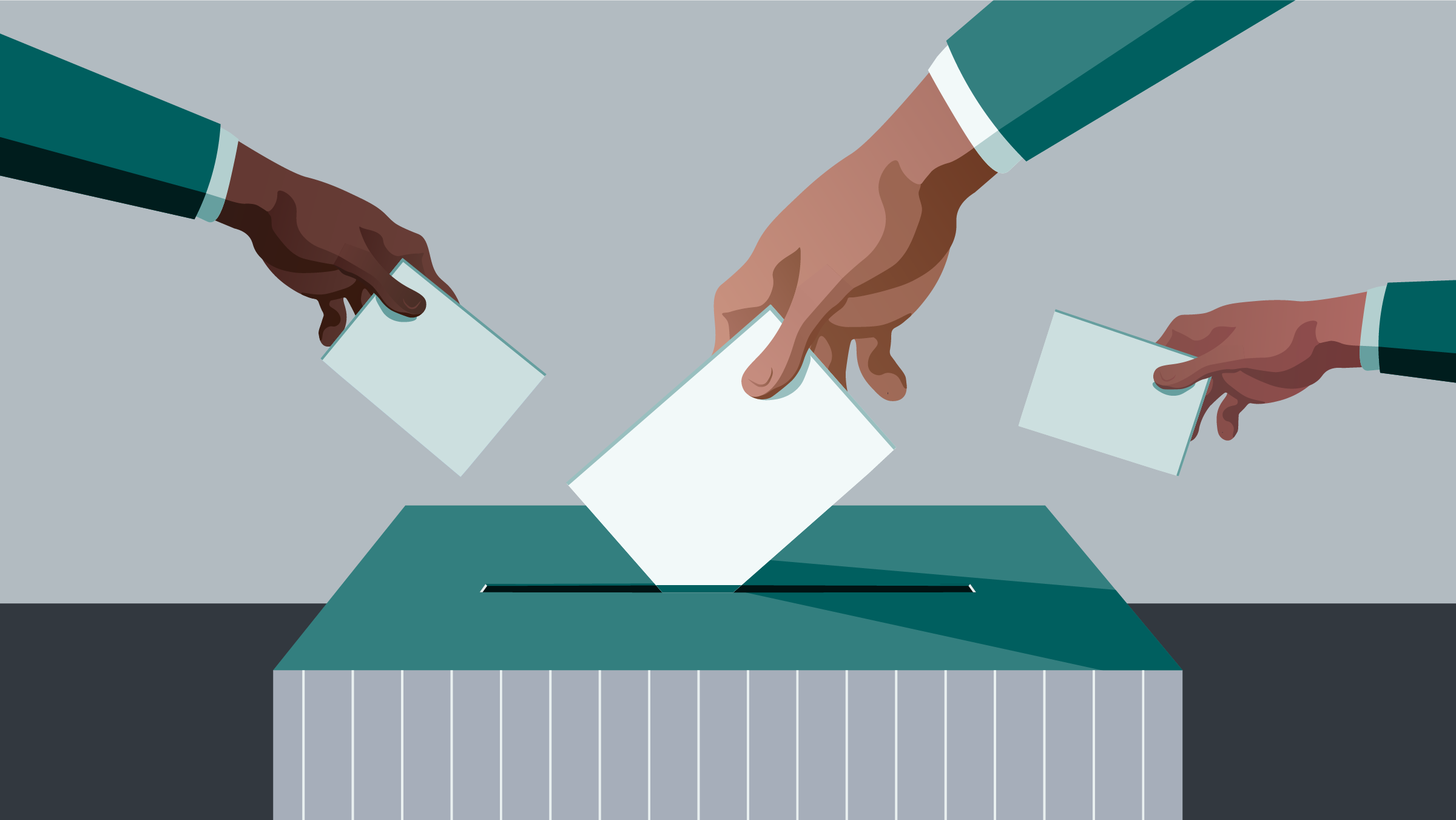 Illustration of hands placing vote in ballot