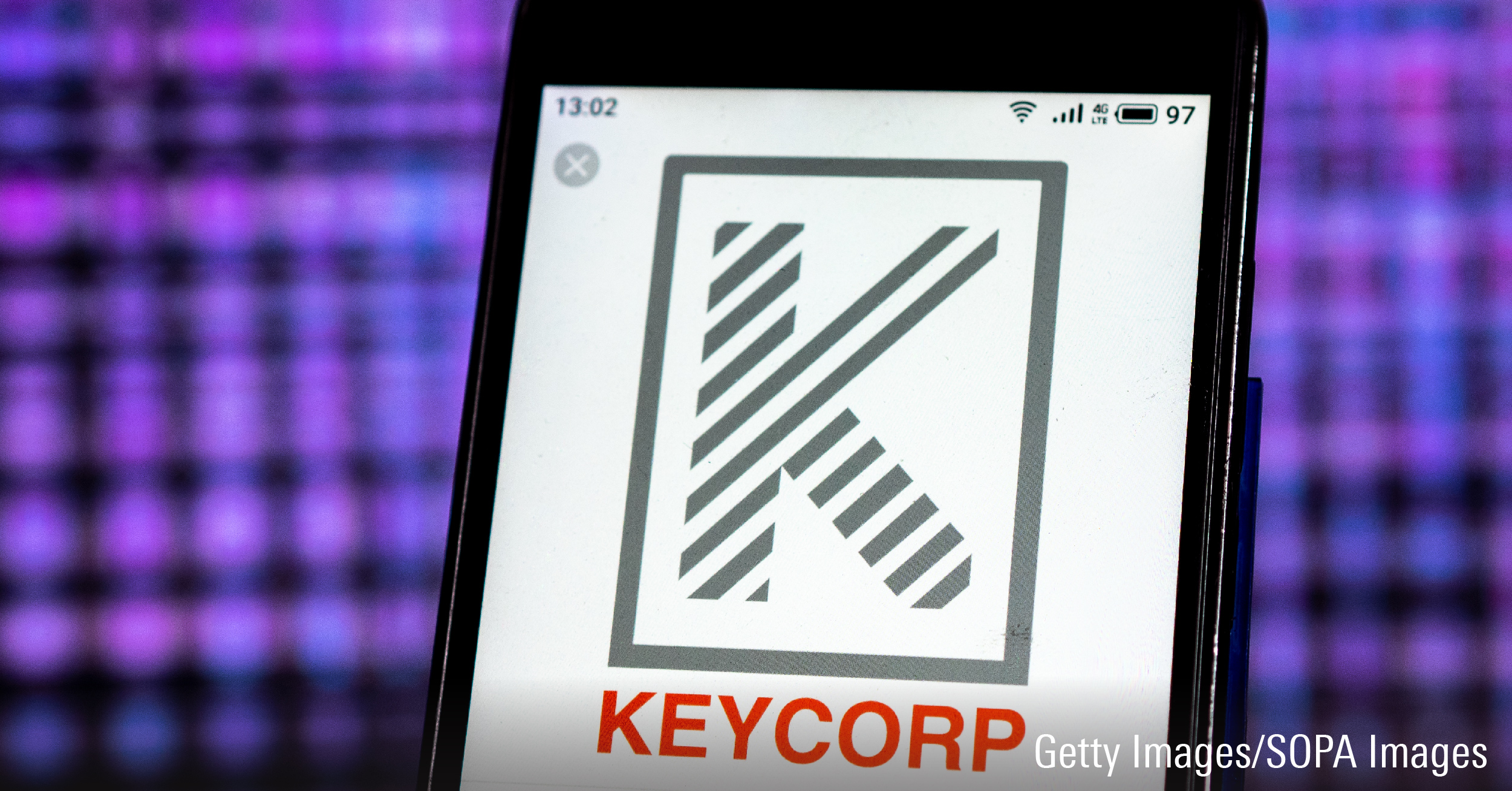 In this photo illustration, the KeyBank Retail banking company logo seen displayed on a smartphone.