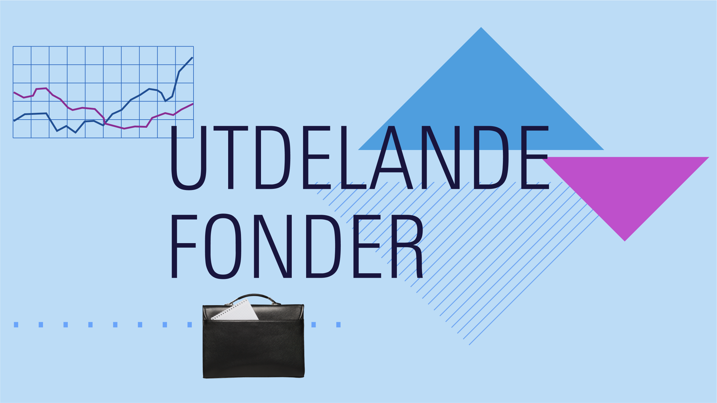 Collage illustration with the text "Utdelande fonder" at the center and a portfolio and graphical elements in the background.
