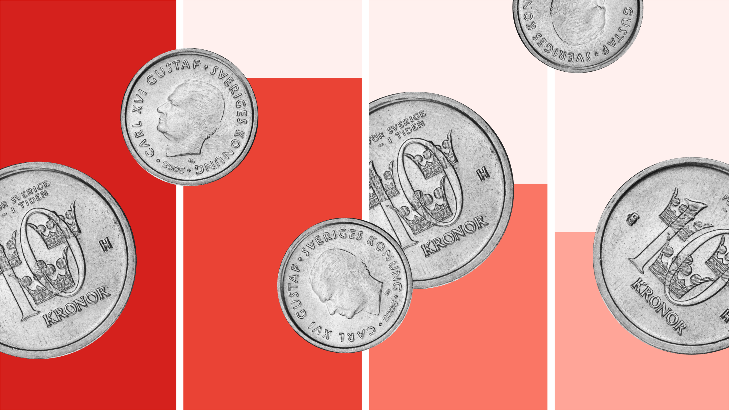 Illustration with coins floating over bar graphs